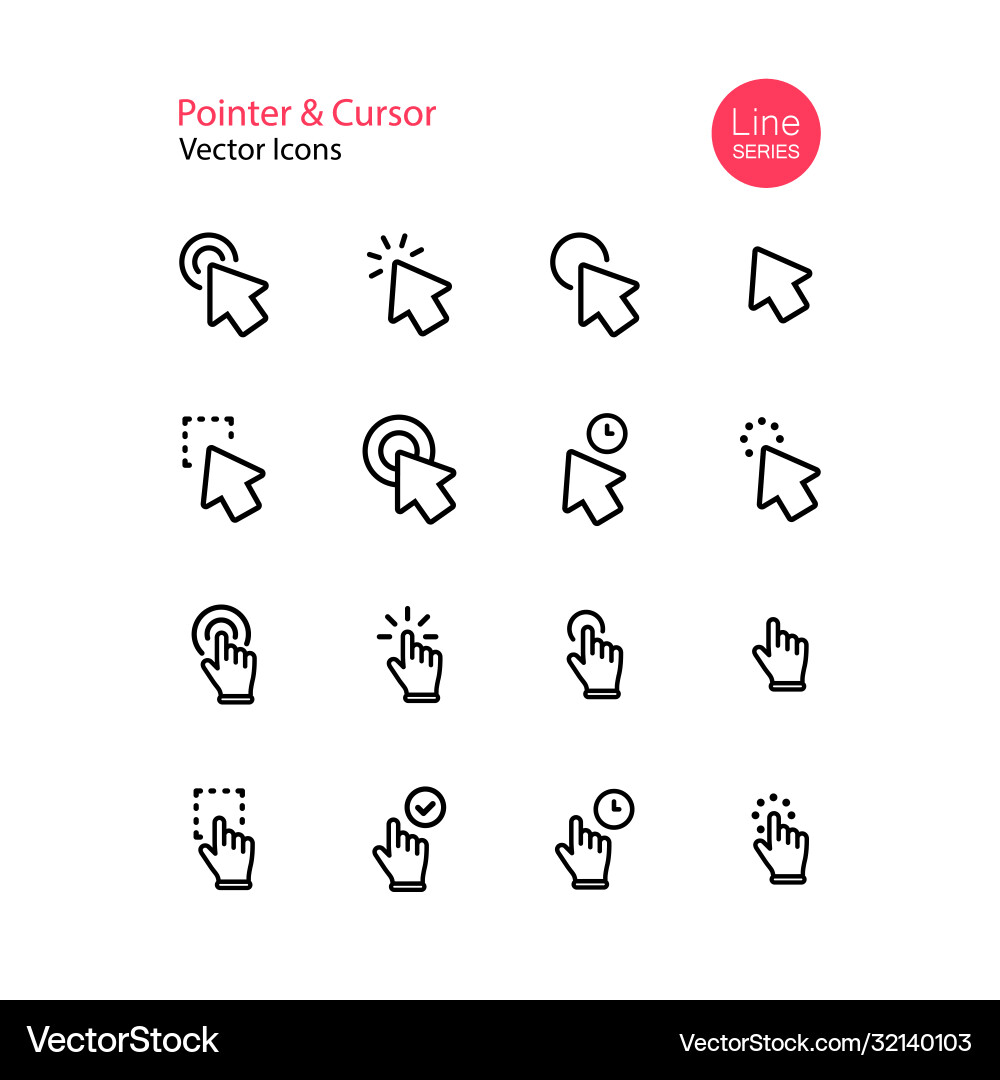 Pointer cursor line icon set computer mouse click Vector Image