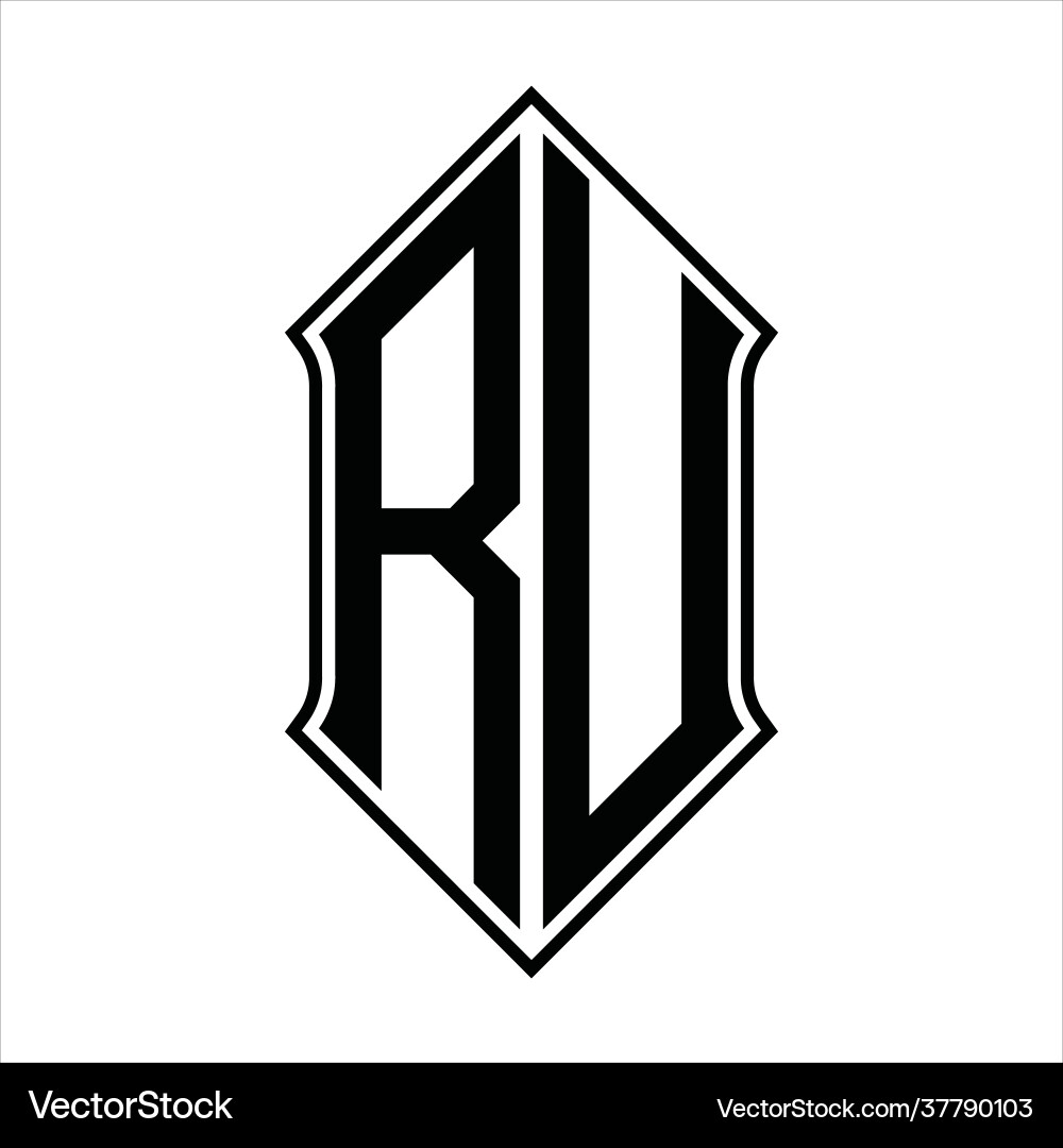 Ru logo monogram with shieldshape and outline Vector Image