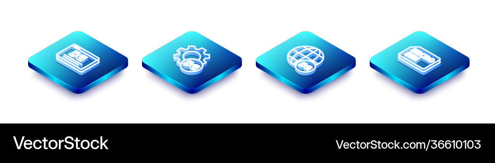 Set isometric line 5g network setting and micro Set isometric line 5g network setting and micro vector image