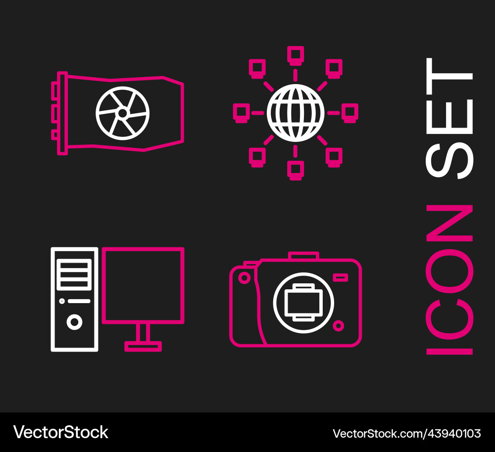 Set line mirrorless camera computer monitor Set line mirrorless camera computer monitor vector image