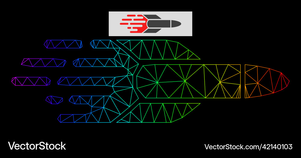 Spectrum gradient polygonal network missile icon Spectrum gradient polygonal network missile icon vector image