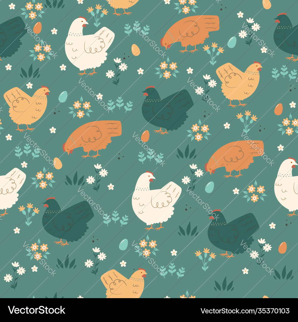 Spring Chickens Pattern Vector Image