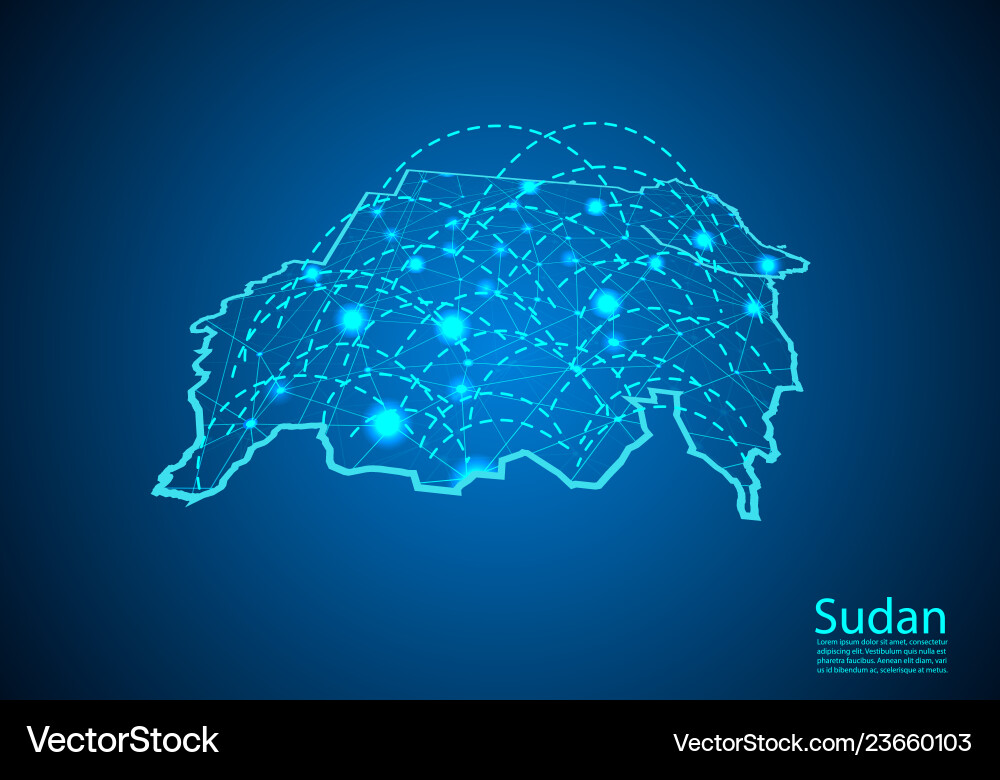 Sudan map with nodes linked by lines concept Sudan map with nodes linked by lines concept vector image