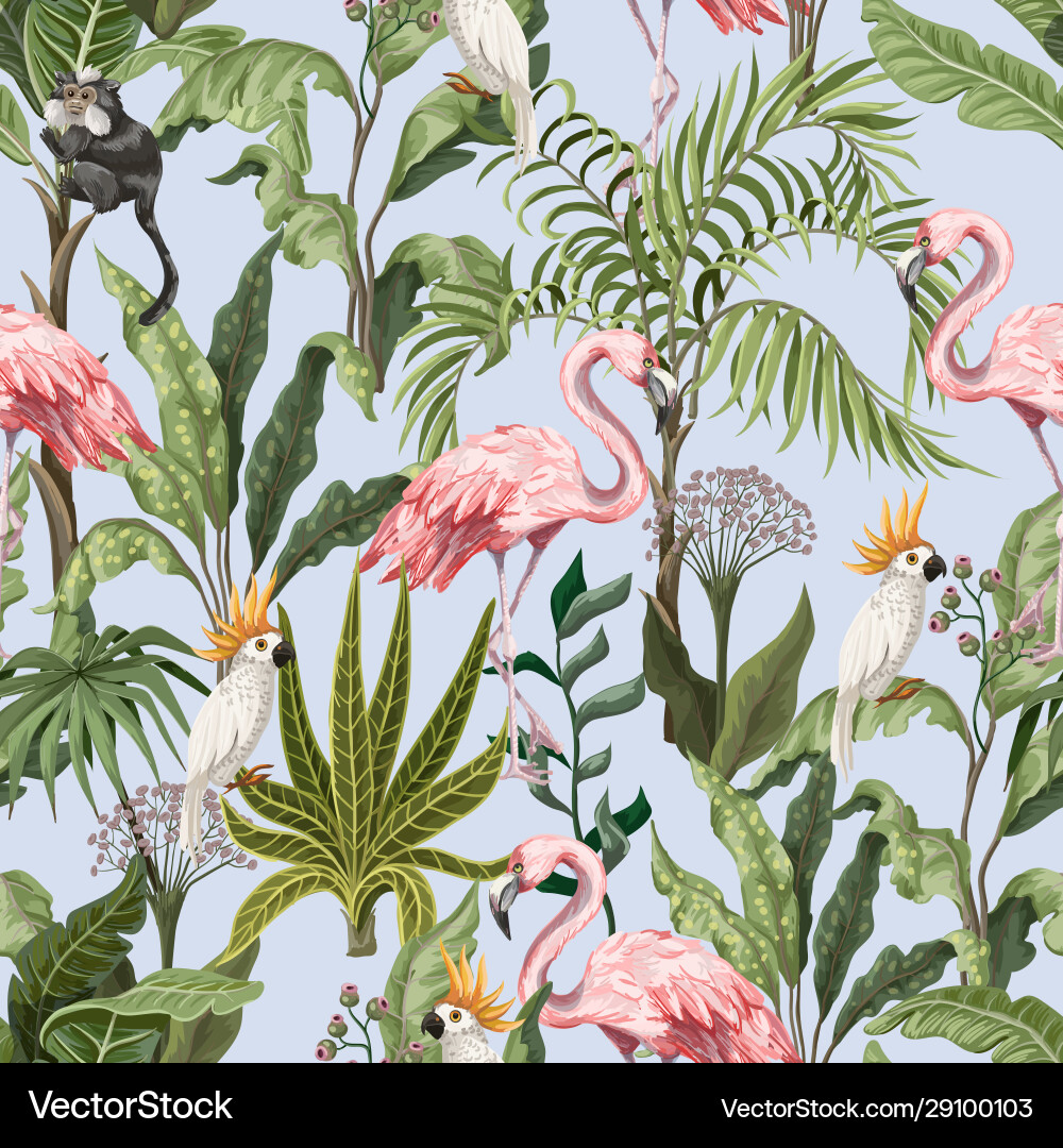 Tropical Flamingo Jungle Pattern vector image