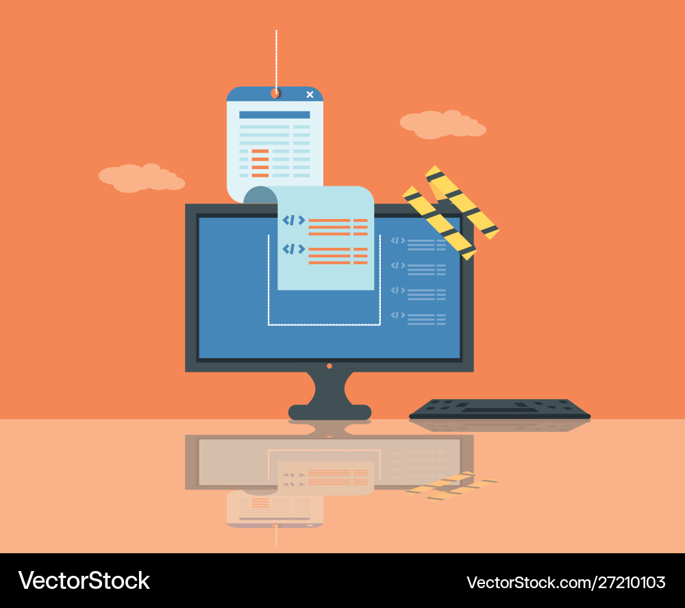 Website under construction with desktop computer vector image