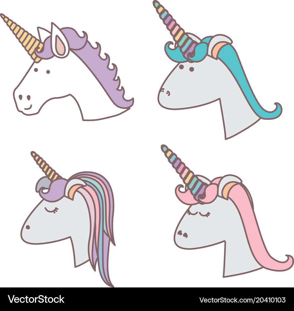 White background with colorful set of unicorns Vector Image