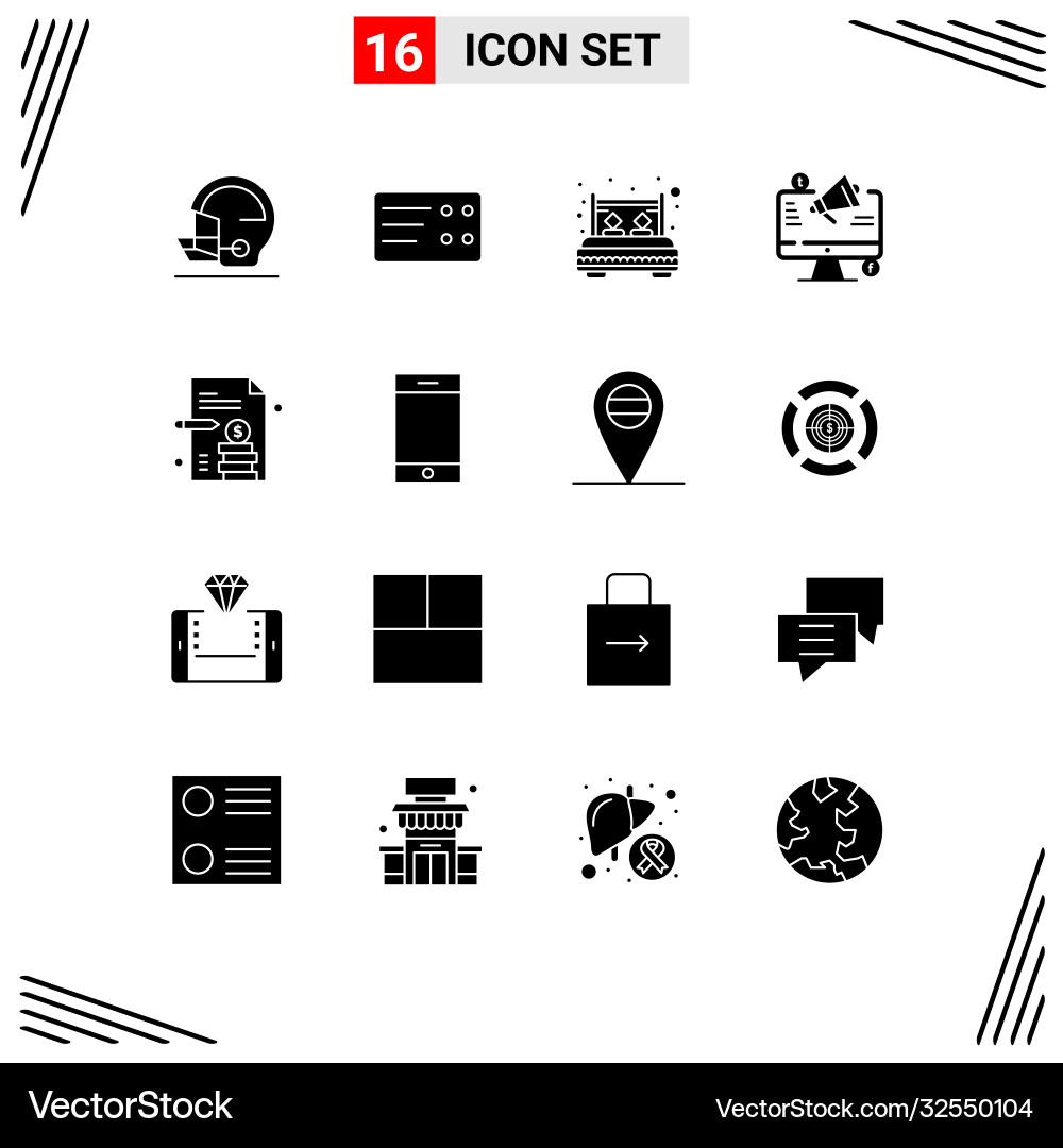 16 universal solid glyphs set for web and mobile vector image