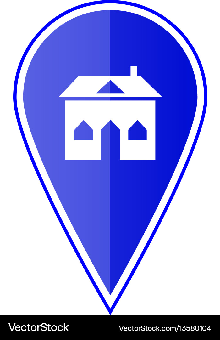 Blue map pointer with house vector image