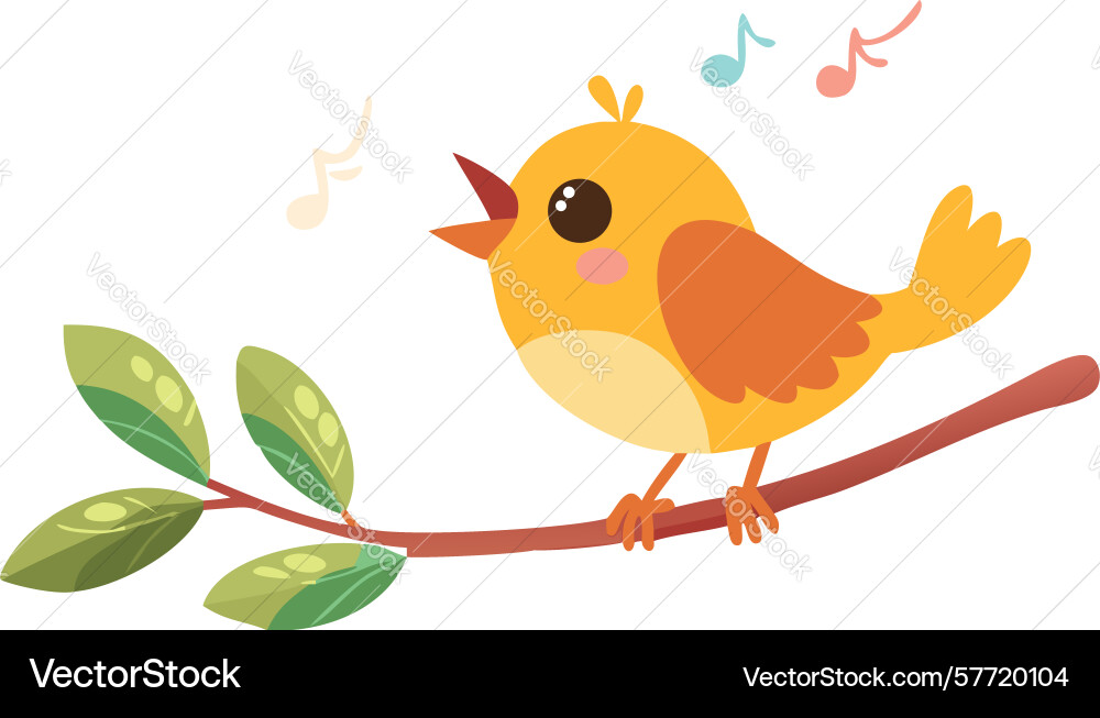 Chirping bird on branch with butterflies design Vector Image