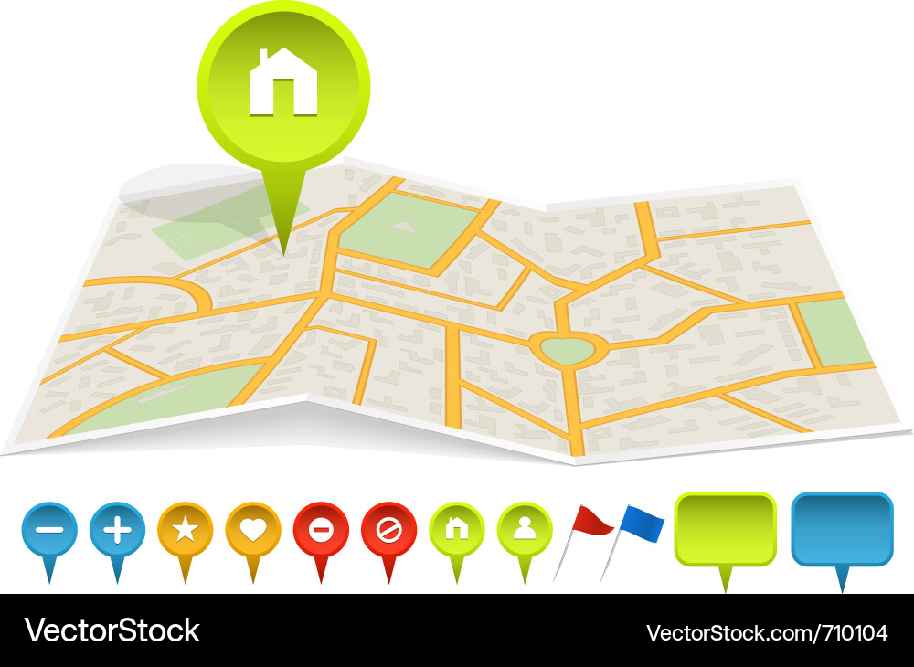 City Map with Location Markers Royalty Free Vector Image