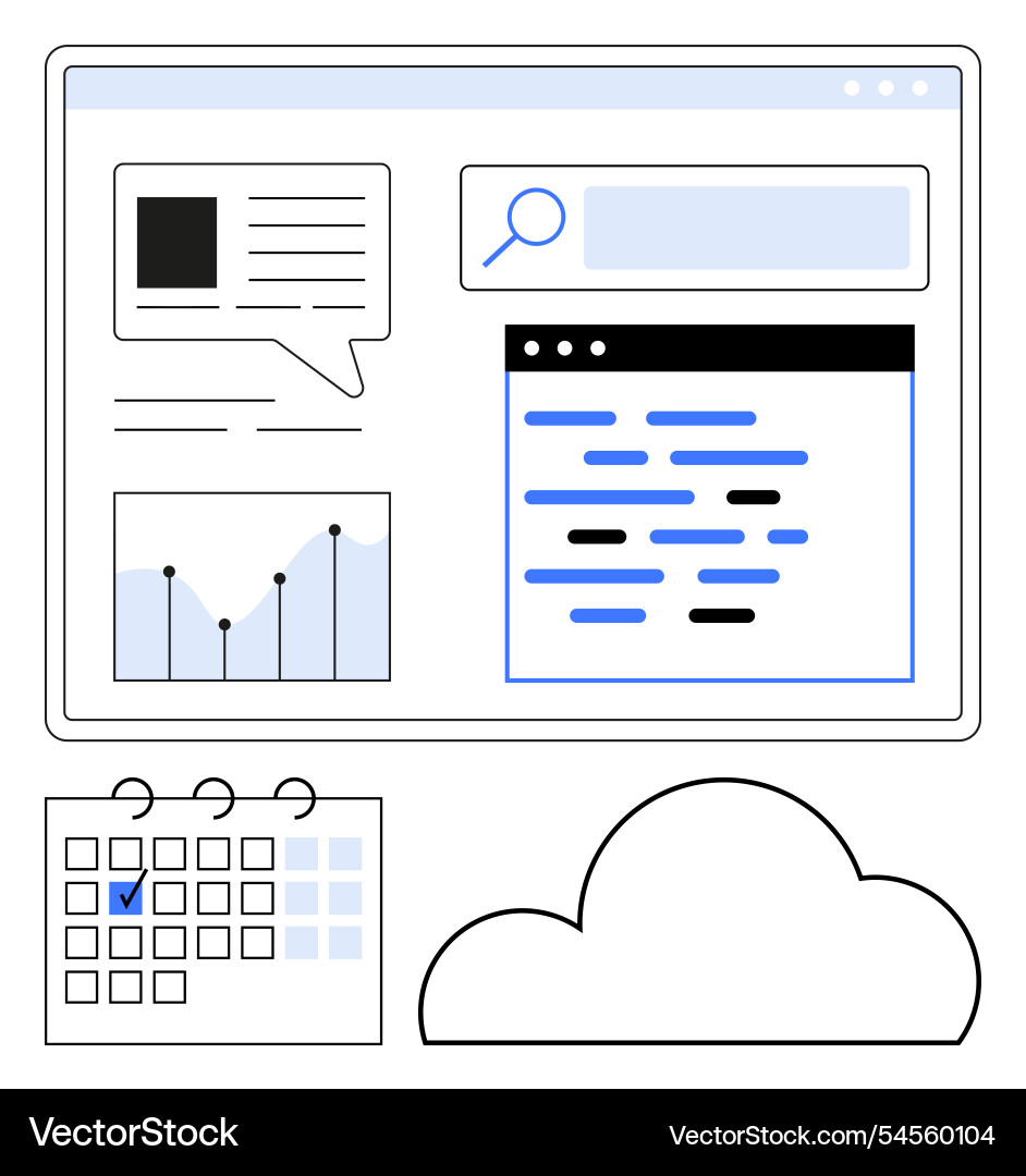 Dashboard interface with graph chat search bar Vector Image