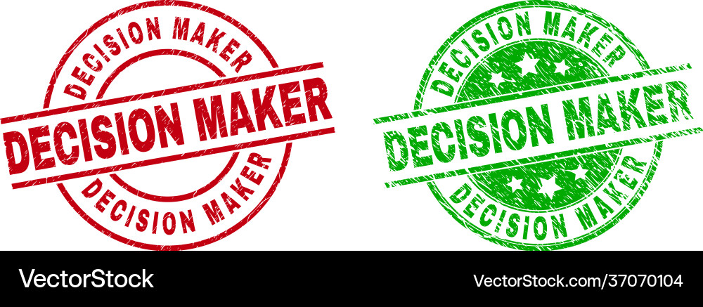 Decision maker round stamps with unclean texture Decision maker round stamps with unclean texture vector image