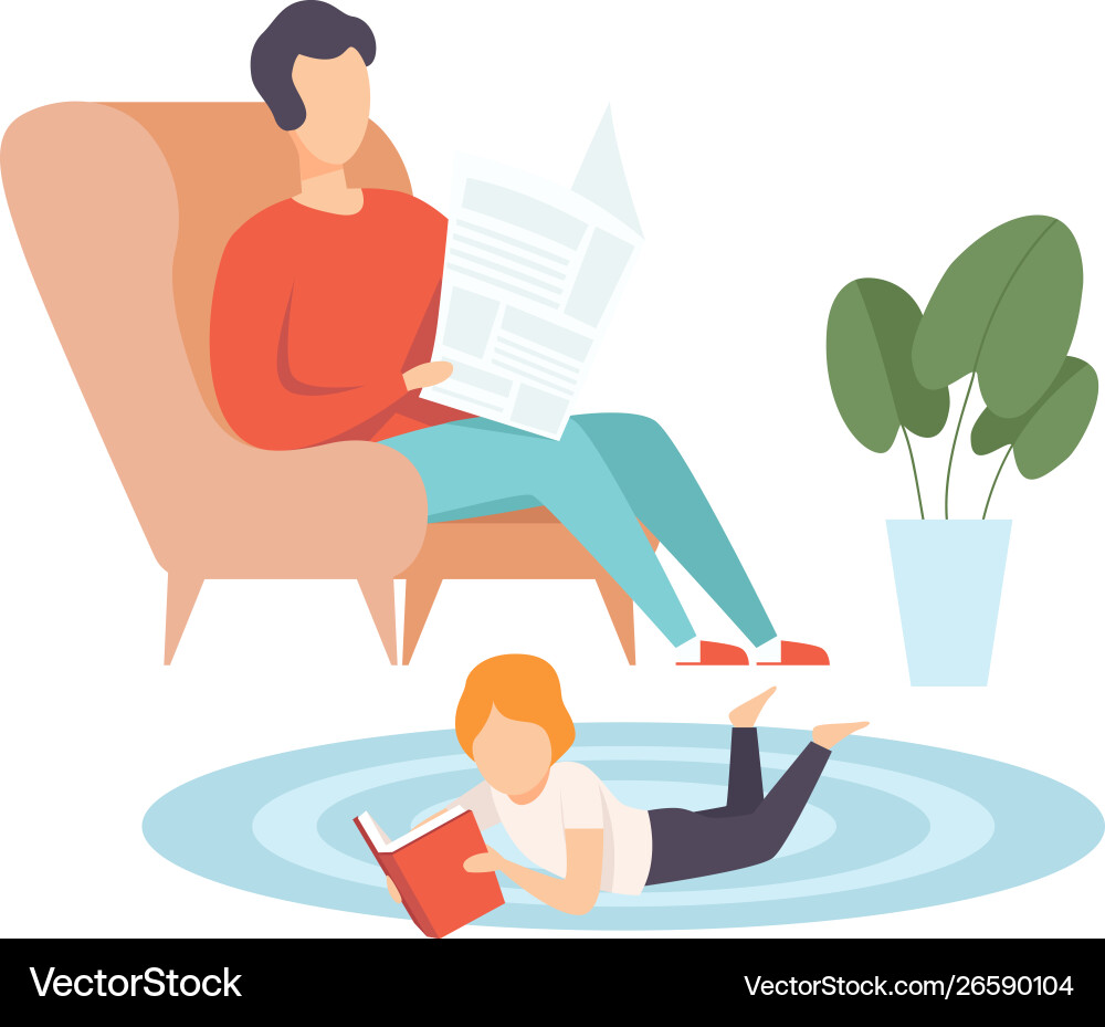 Father sitting in armchair and reading newspaper Father sitting in armchair and reading newspaper vector image
