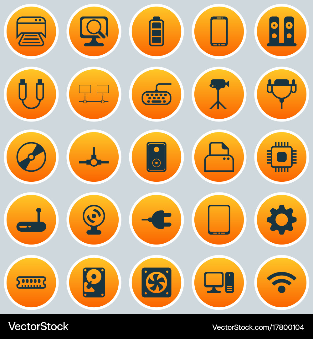 Hardware icons set collection of desktop computer vector image