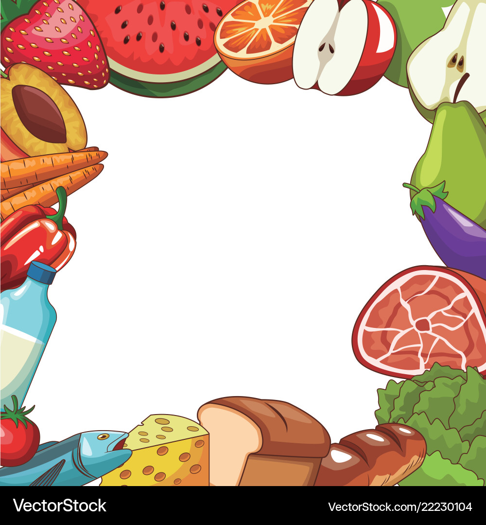 Healthy food frame concept – Royalty-Free Vector | VectorStock, image size:1000x1079