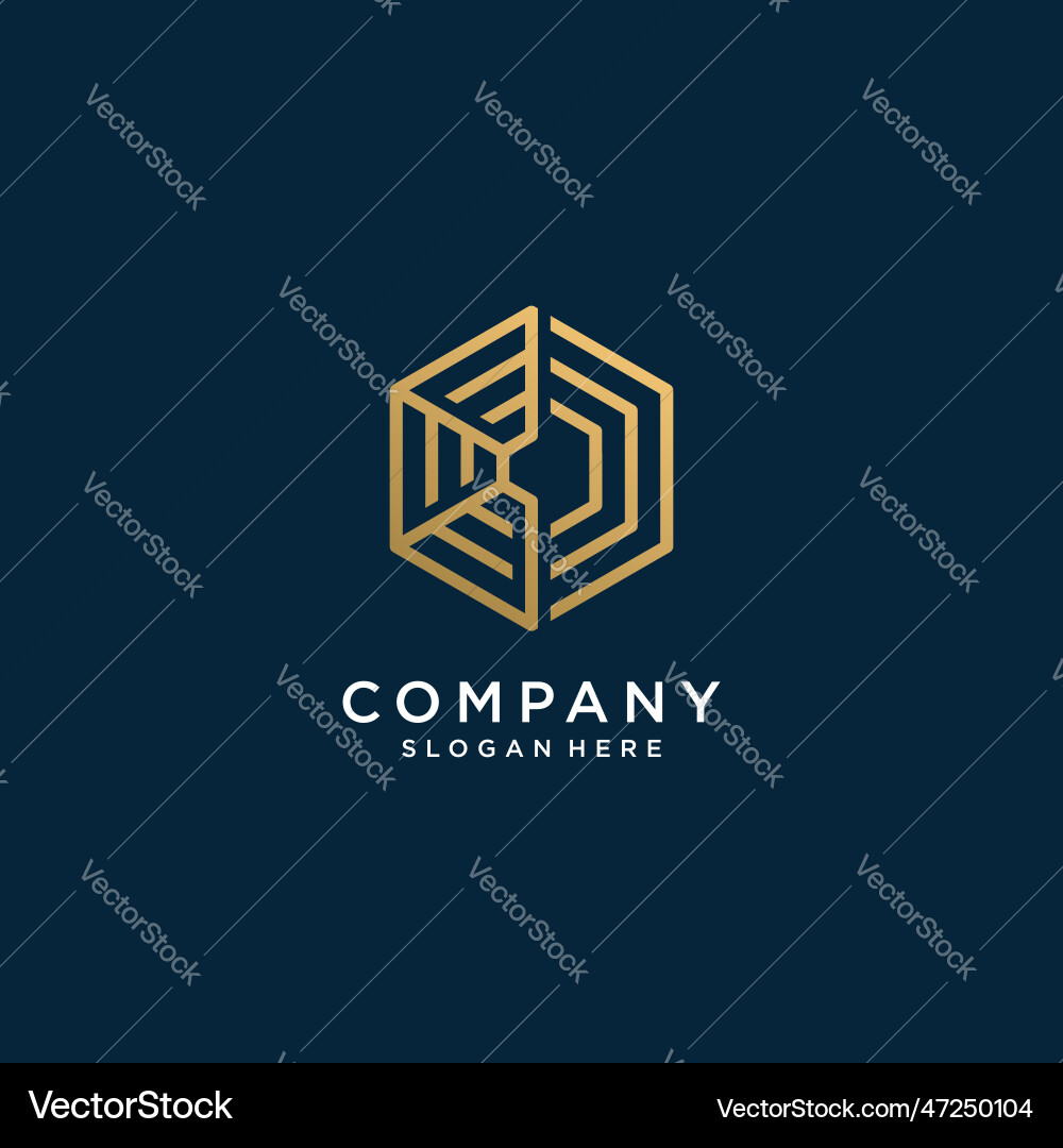 Hexagon logo with golden abstract line art style Hexagon logo with golden abstract line art style vector image