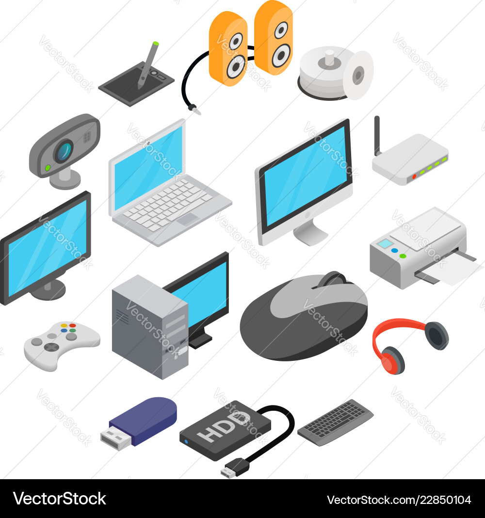 Isometric Computer Icons Set vector image