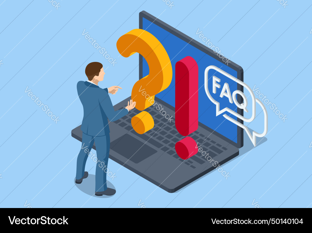 Isometric question marks message box vector image