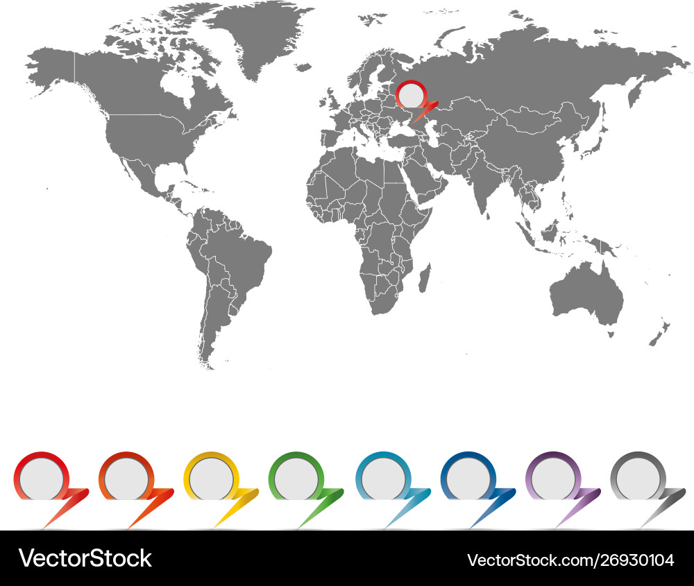 Map world with a set pointers Map world with a set pointers vector image