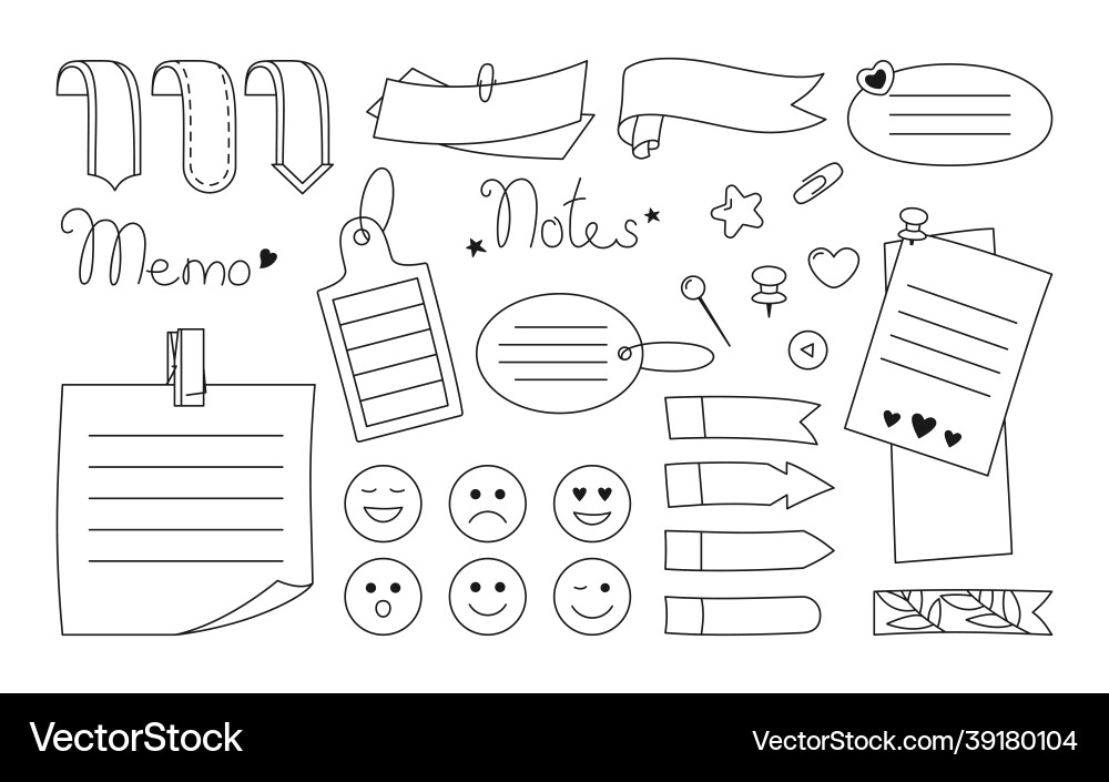 Notebook paper sticky note set sticker notepad pin Notebook paper sticky note set sticker notepad pin Vector Image