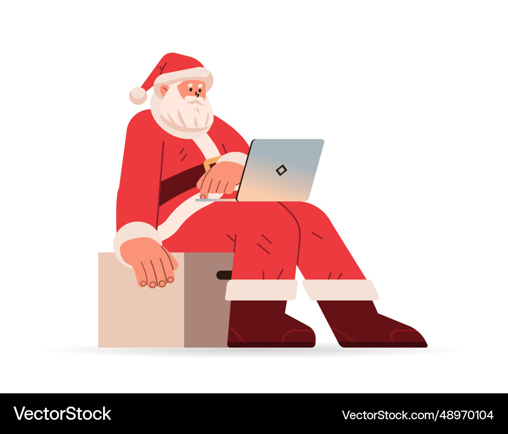 Santa claus im roten Kostüm sitzen auf Stuhlkasten Santa claus im roten Kostüm sitzen auf Stuhlkasten vektorbild