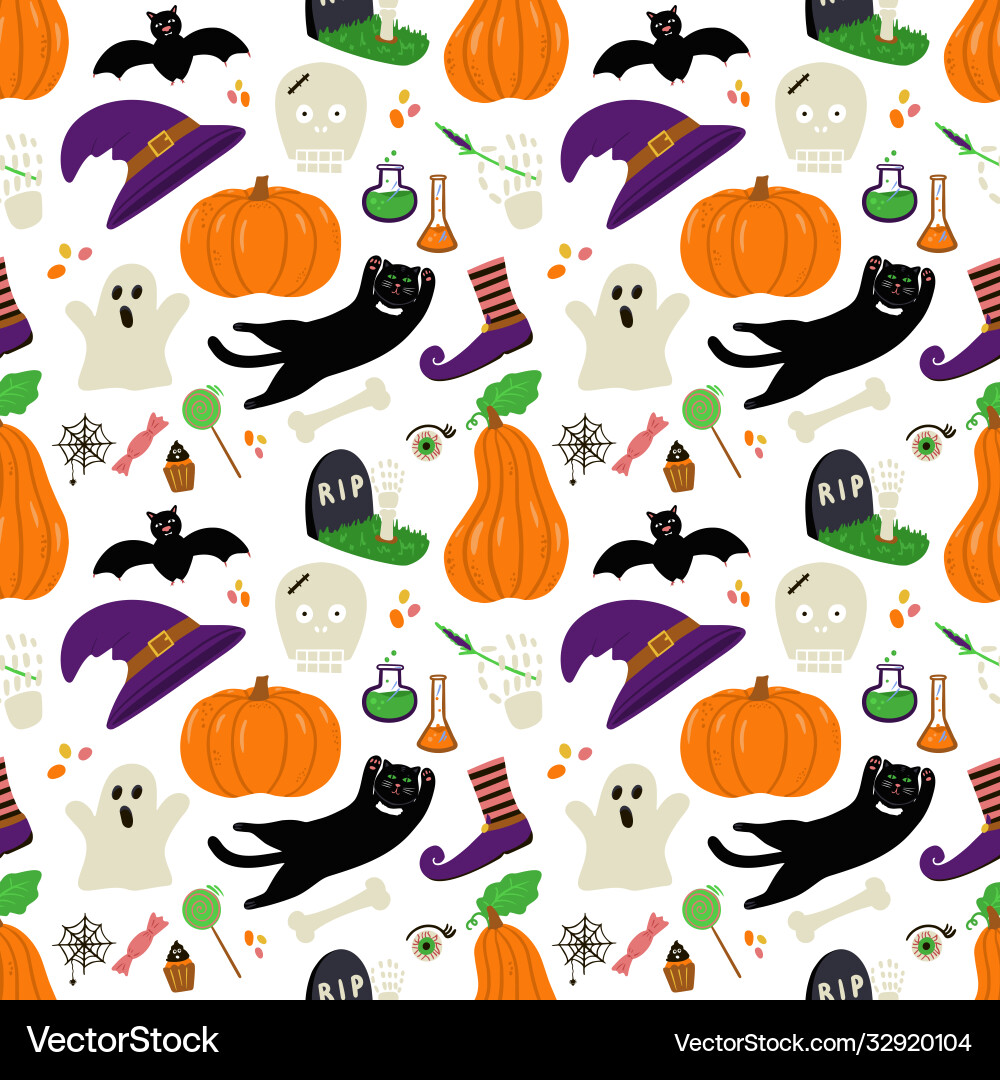 Seamless pattern for halloween with cat vector image