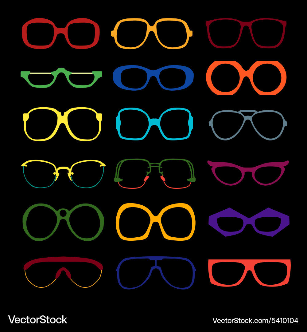 Set of colored glasses retro geek Vector Image