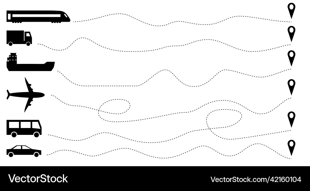 Set of route line different formy Set of route line different formy vector image