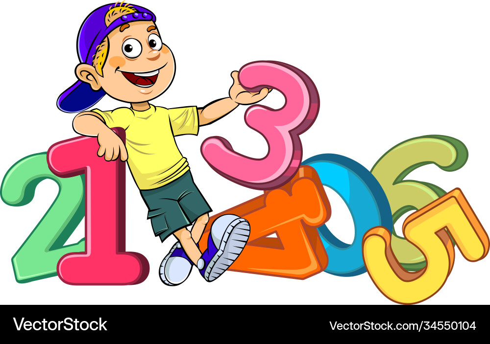 Smiling Boy with Colorful Numbers vector image