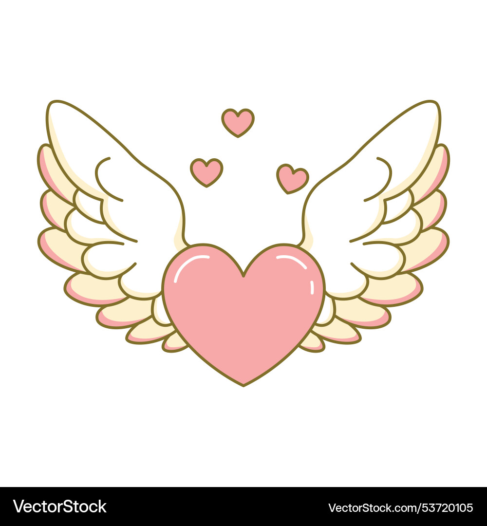 Cute lovely flying love heart pink angel feather Cute lovely flying love heart pink angel feather vector image