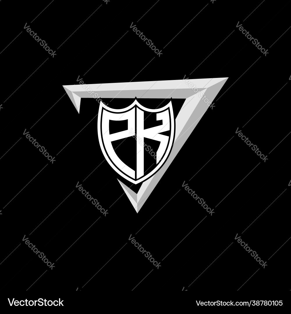 Initial letter p k shield shape with triangular vector image