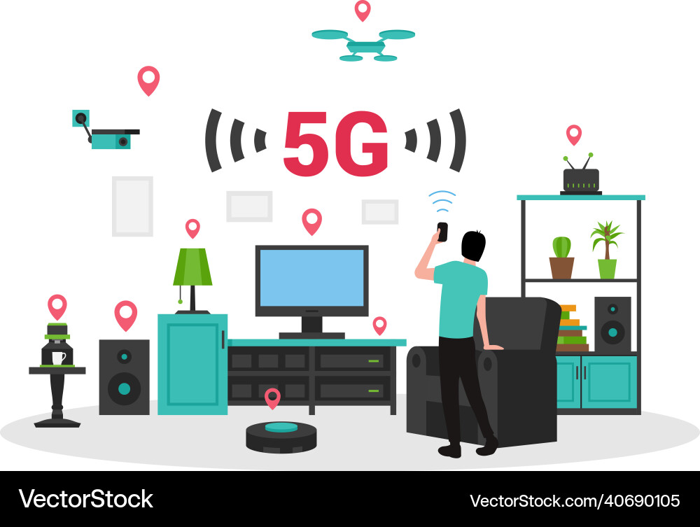 Man use technology 5g smart home device Man use technology 5g smart home device vector image