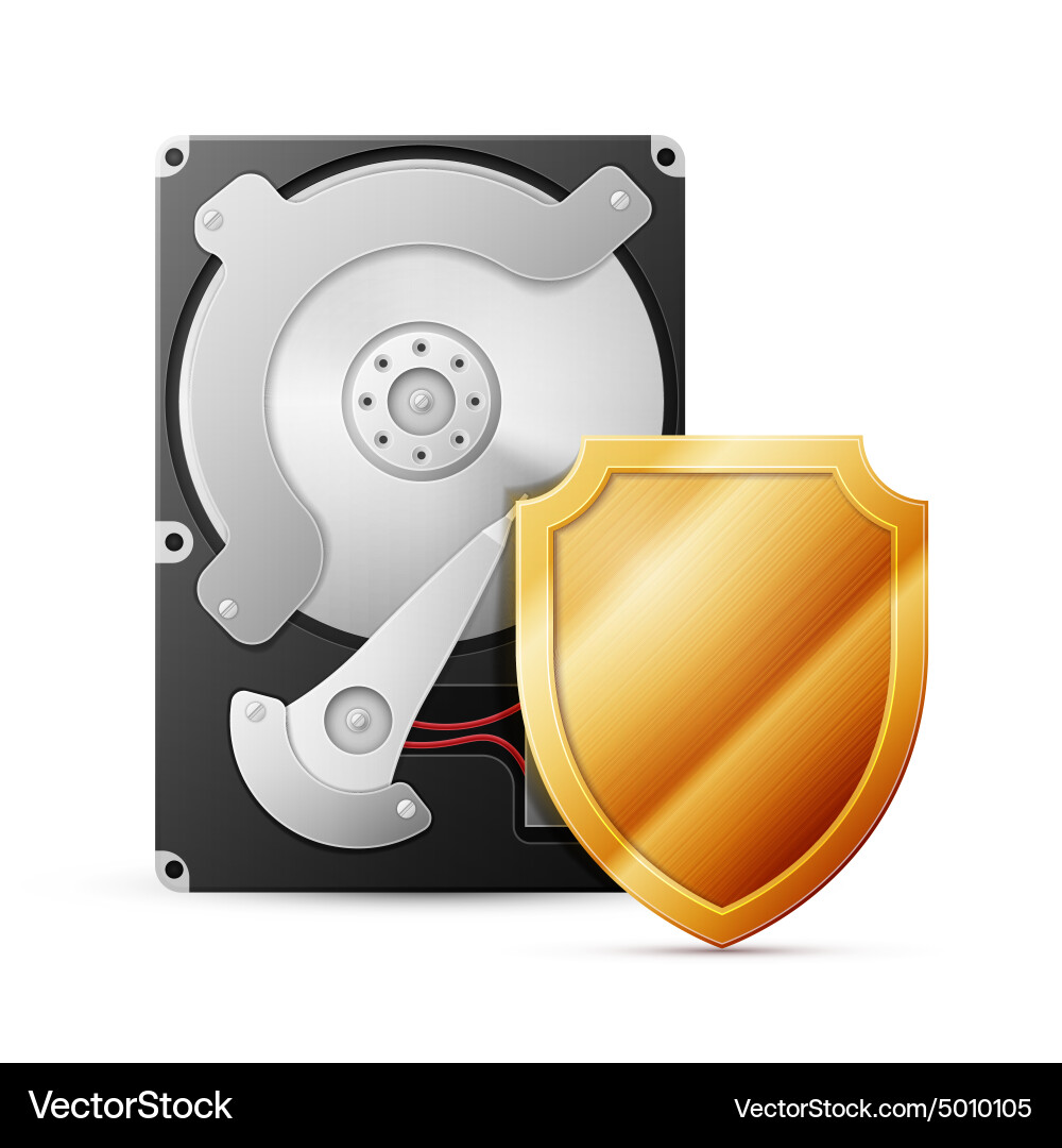 Opened hard drive disk with shield Vector Image