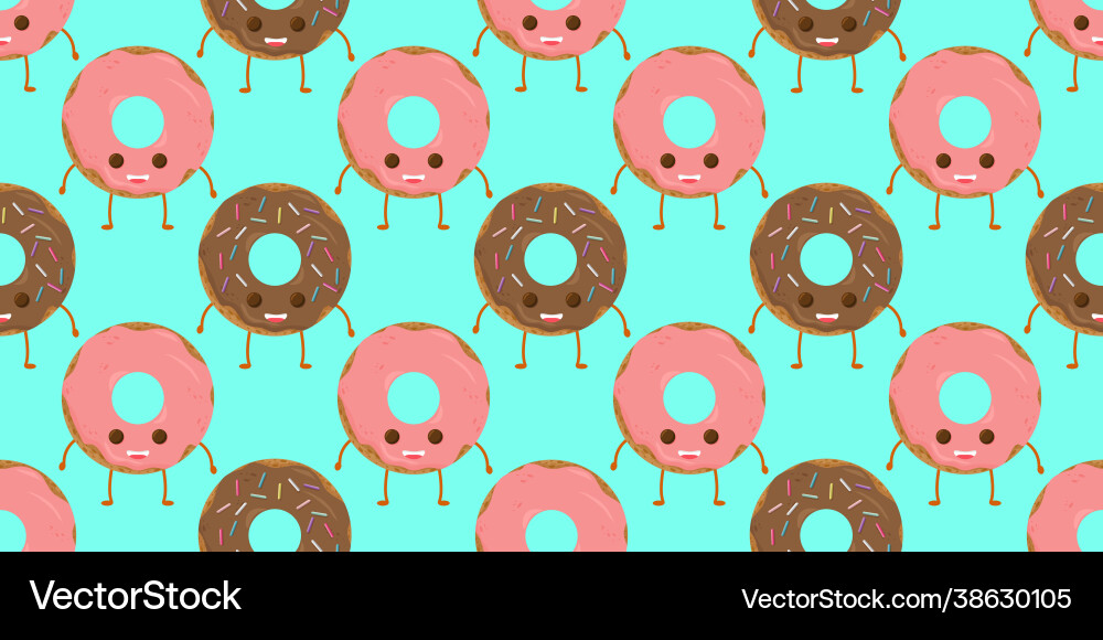 Pattern with funny character donut frosting Pattern with funny character donut frosting vector image