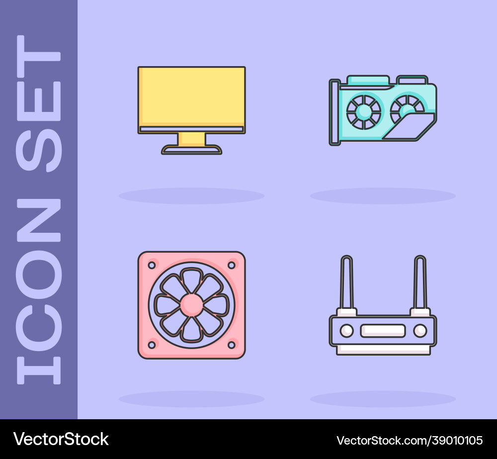 Set router and wi-fi signal computer monitor Set router and wi-fi signal computer monitor vector image