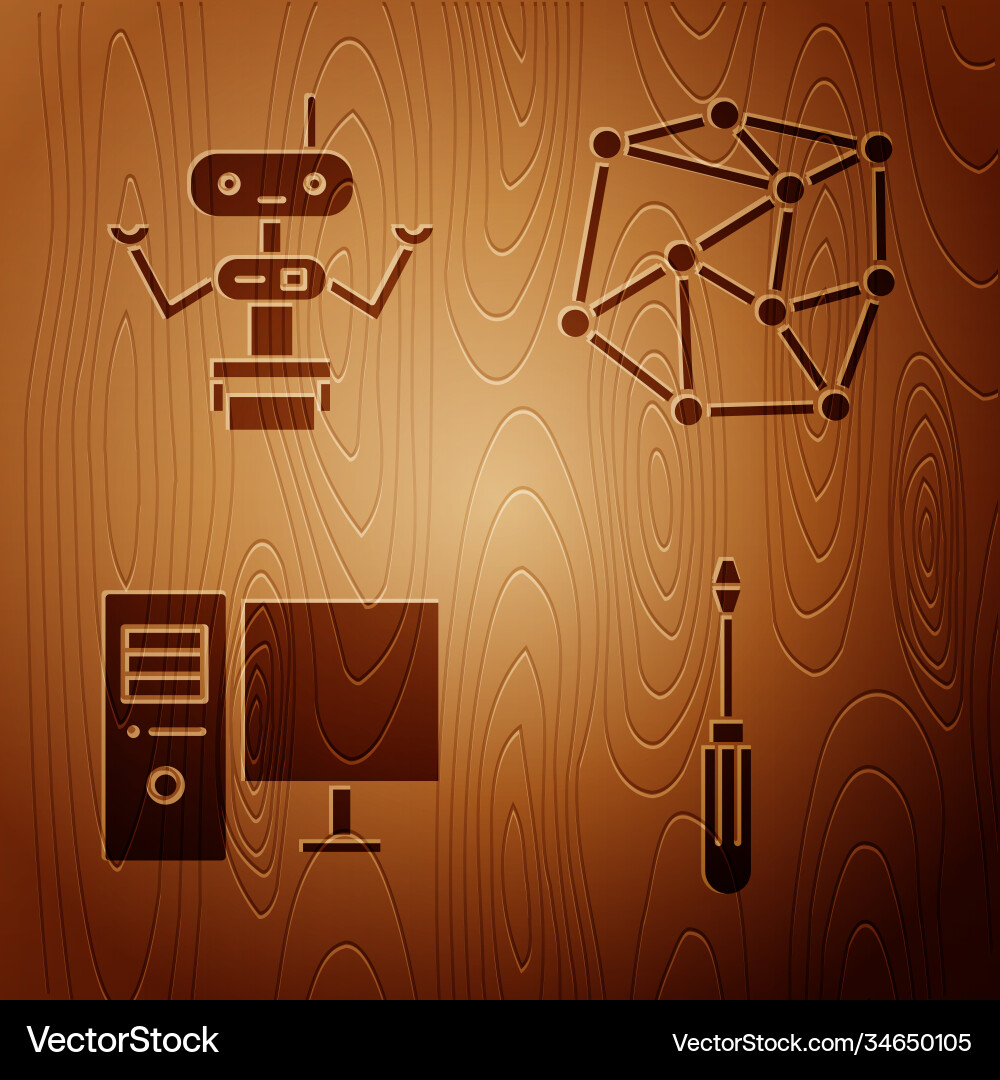 Set screwdriver robot computer monitor vector image