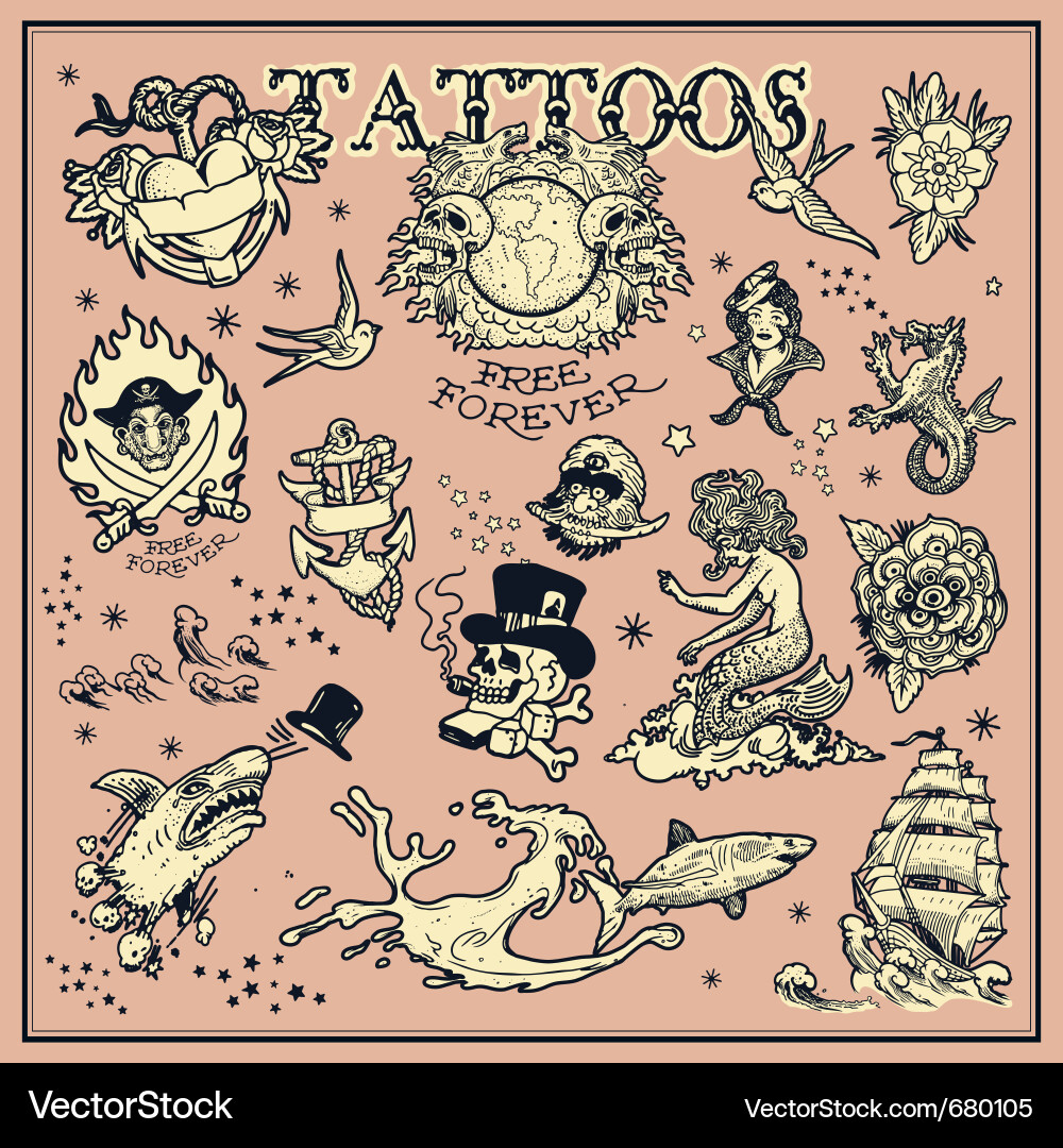 Tattoo Collection - Nautical & Symbolic vector image