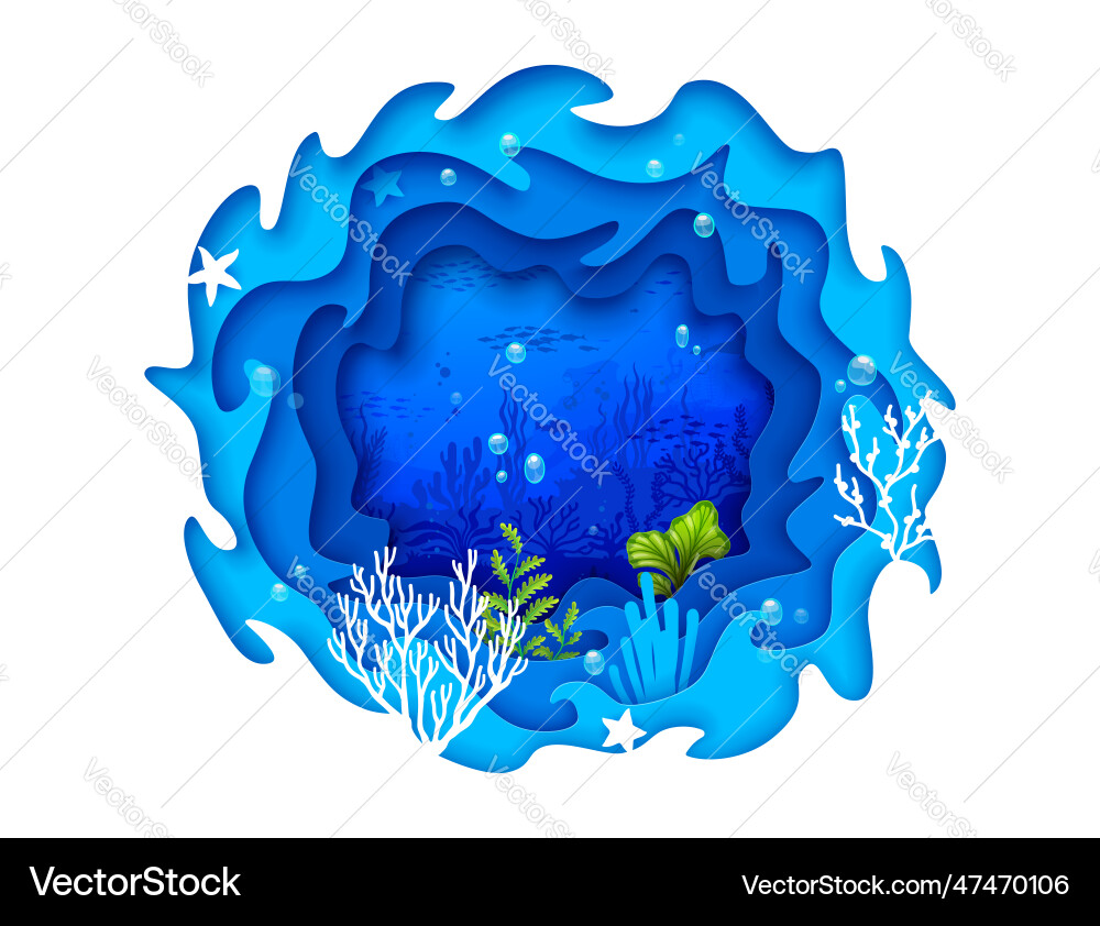 Cartoon tropisches Meer Papier Schnitt Landschaft 3D Kunst Cartoon tropisches Meer Papier Schnitt Landschaft 3D Kunst vektorbild