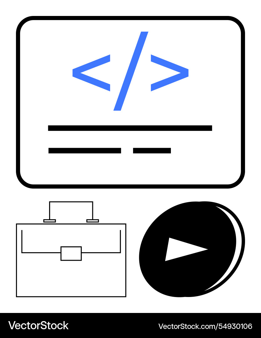 Coding interface with briefcase and play button vector image