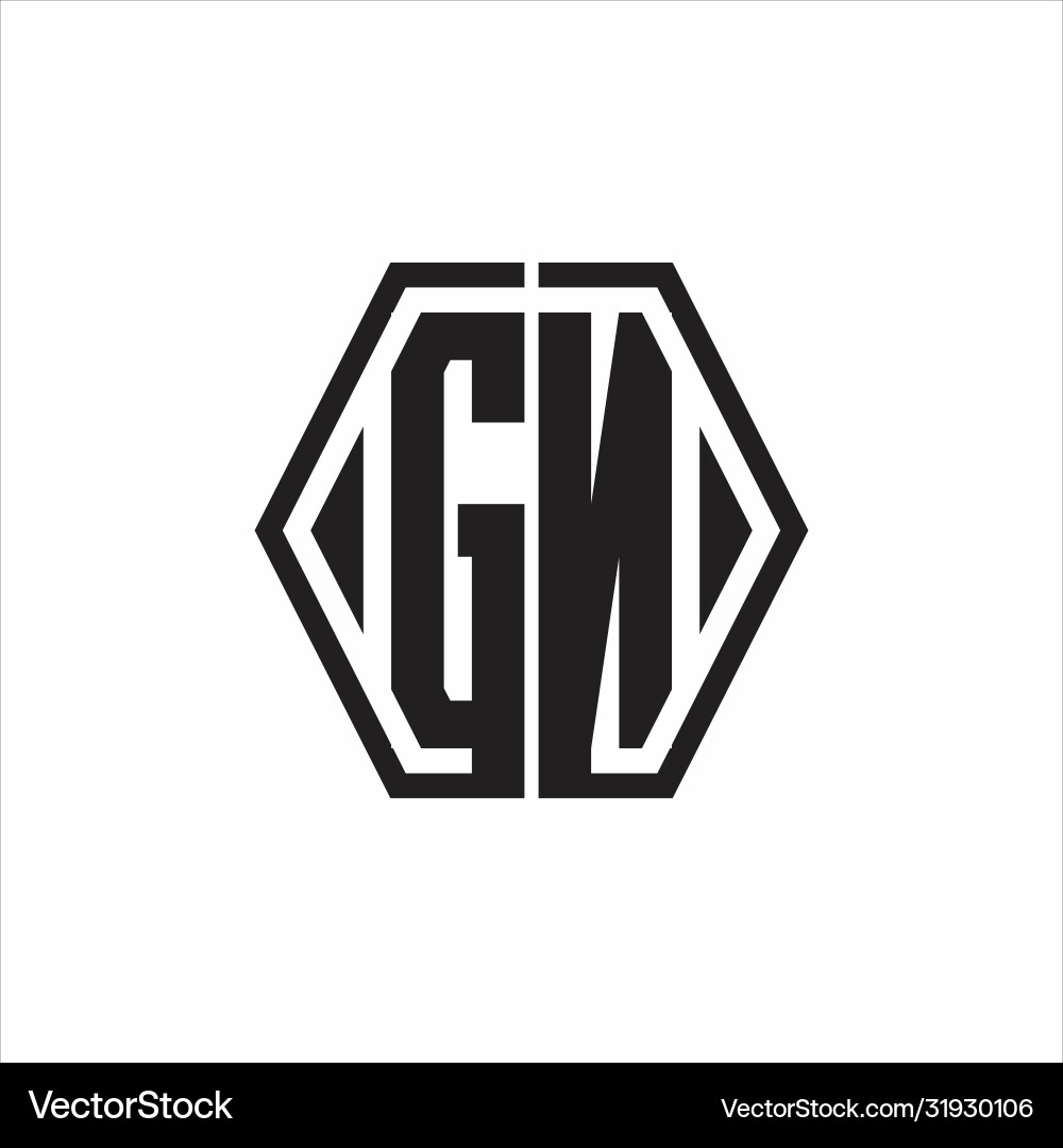 Gn logo monogram with hexagon line rounded design Vector Image