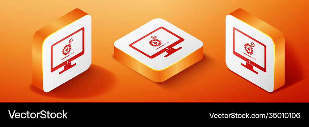 Isometric computer monitor update process Isometric computer monitor update process vector image