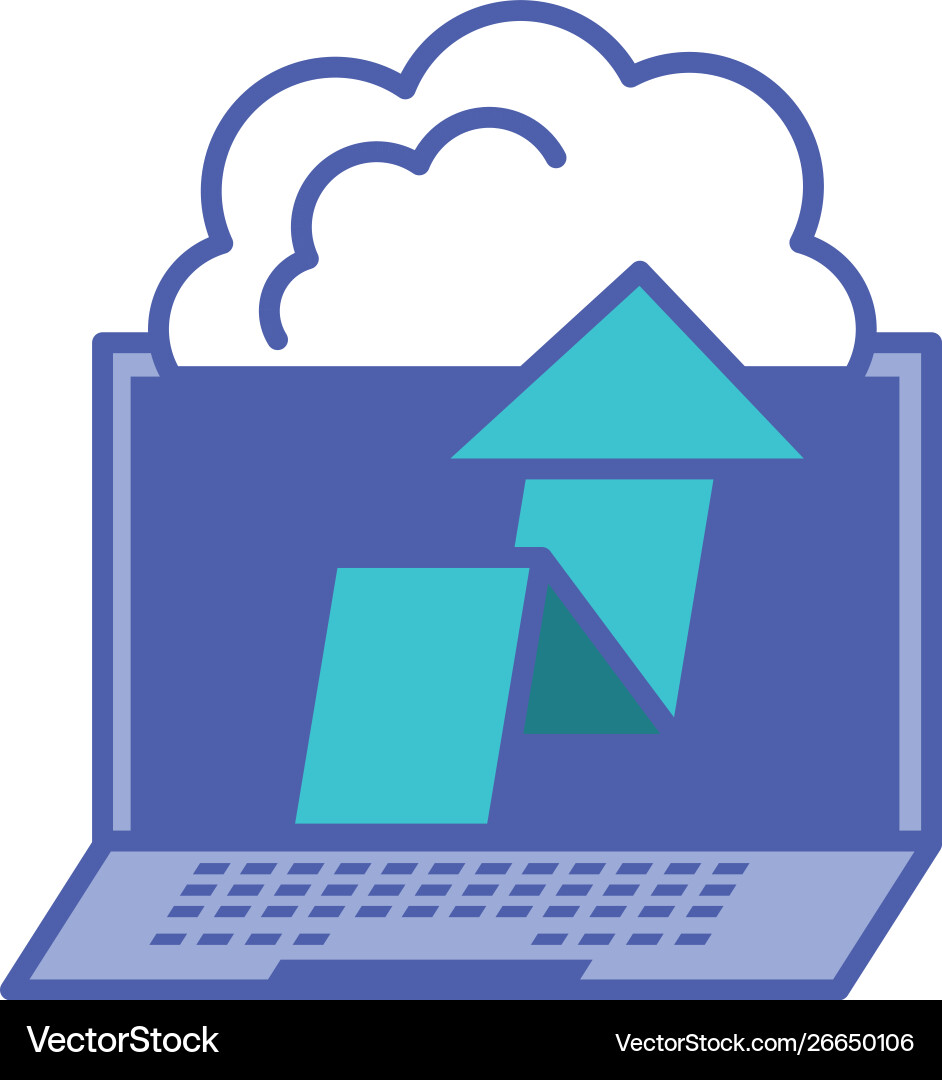 Laptop computer with clouds computing and arrow up vector image