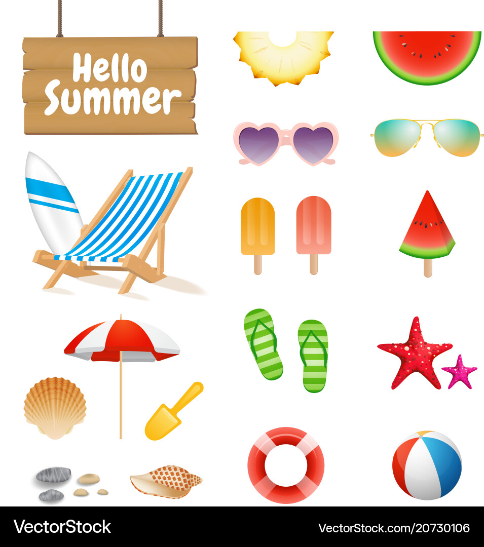Realistic summer design objects and elements Realistic summer design objects and elements vector image
