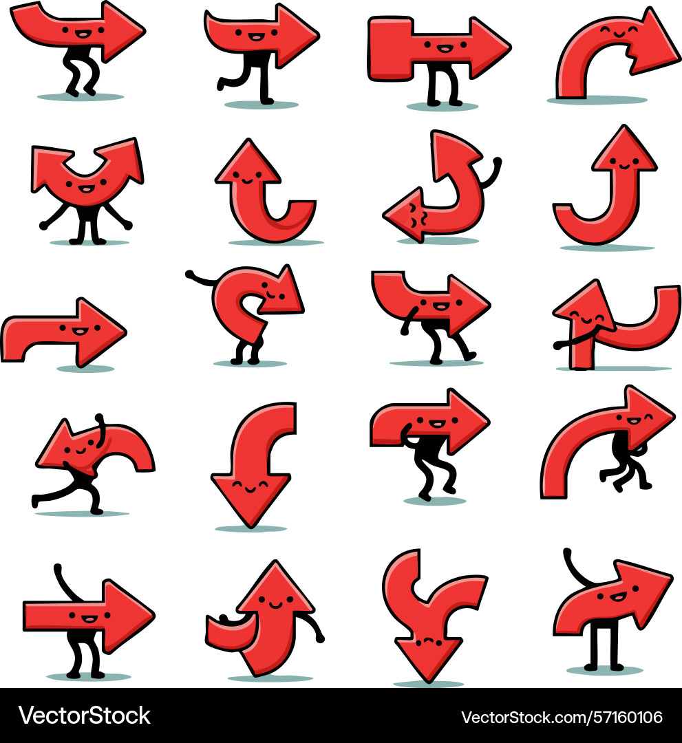 Red arrows with legs pointing in different Red arrows with legs pointing in different vector image