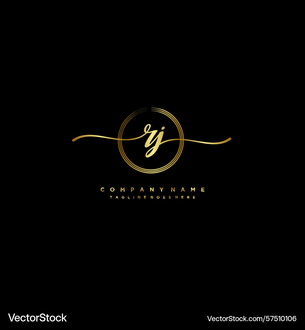 Rj initial handwriting logo with circular wave Vector Image