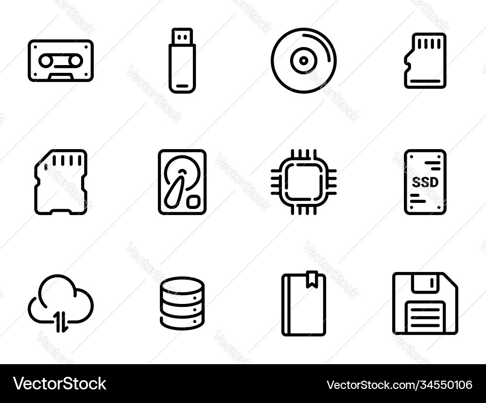 Set icons on a theme data storage Set icons on a theme data storage vector image