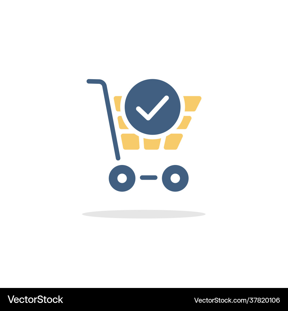 Shopping cart check mark icon with shadow vector image