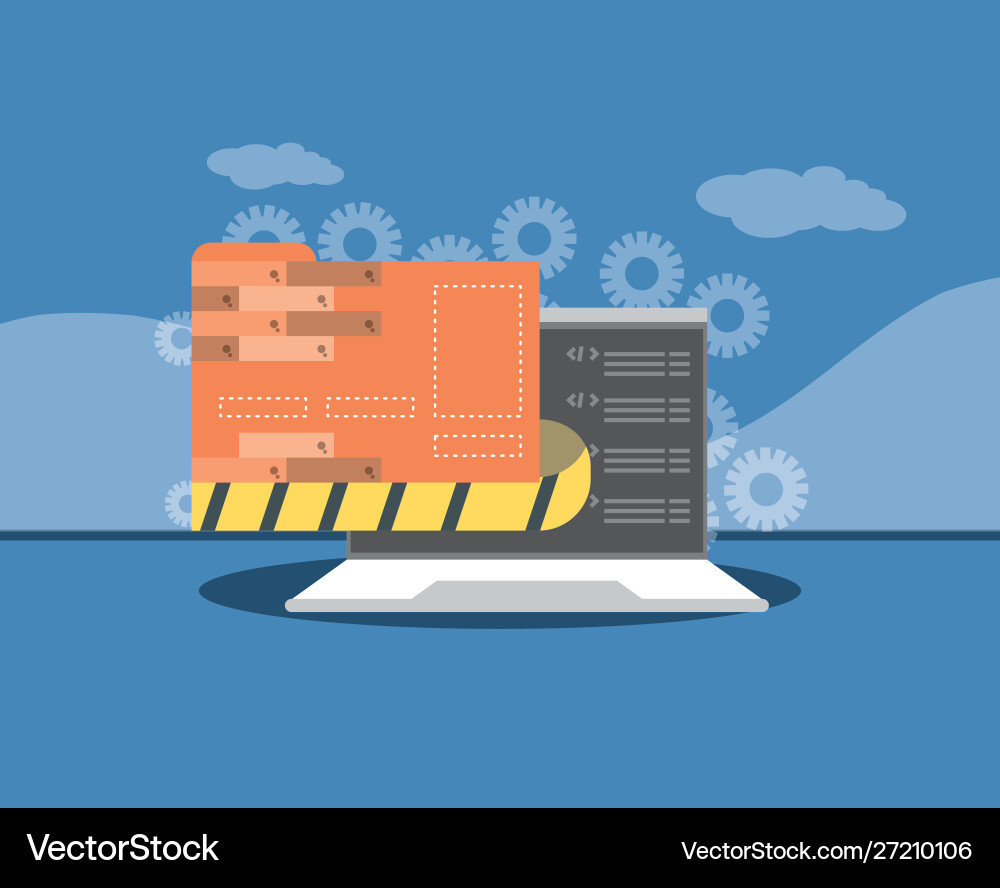Website under construction with desktop computer vector image