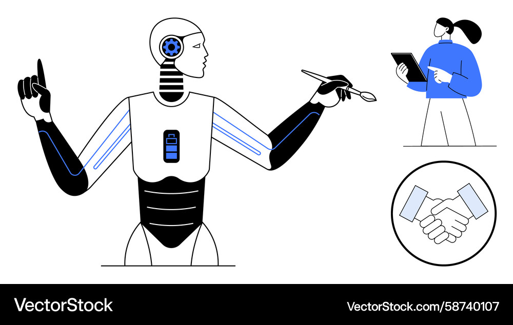 Ai robot assisting human worker with task Ai robot assisting human worker with task Vector Image