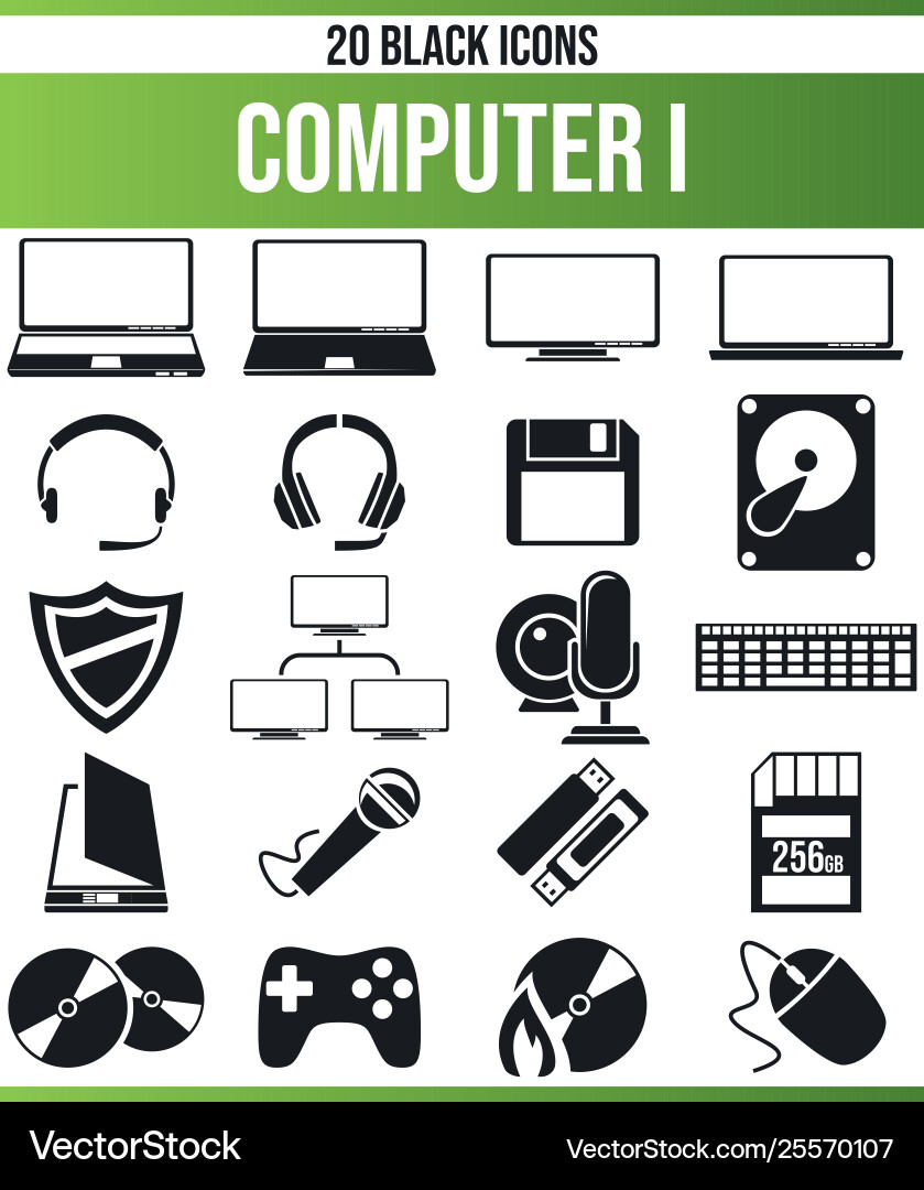 Black icon set computer i vector image